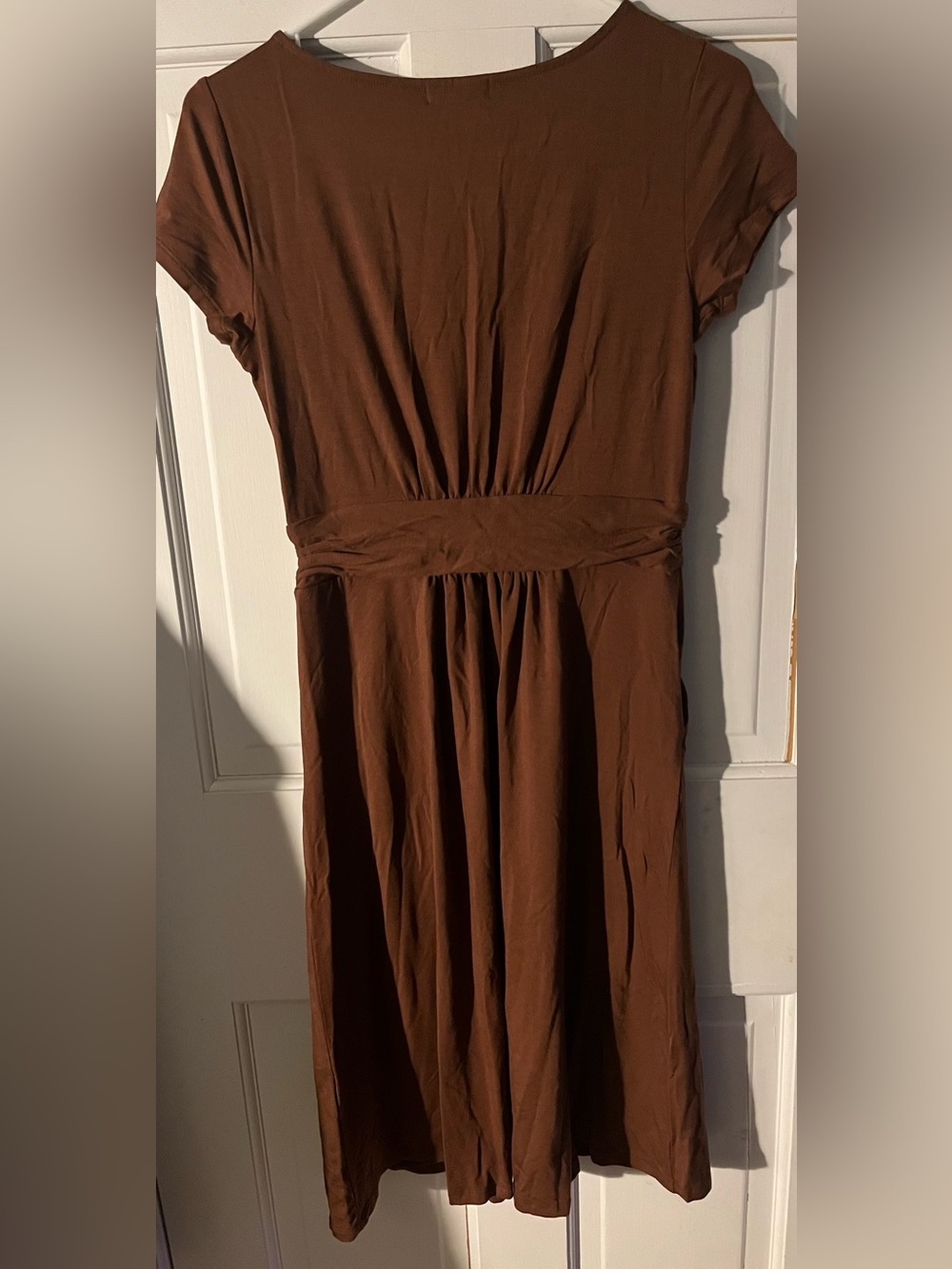 Quince (NWT) Brown Short-Sleeve Gathered-Waist Midi Dress With Pockets Size S - Picture 7 of 9